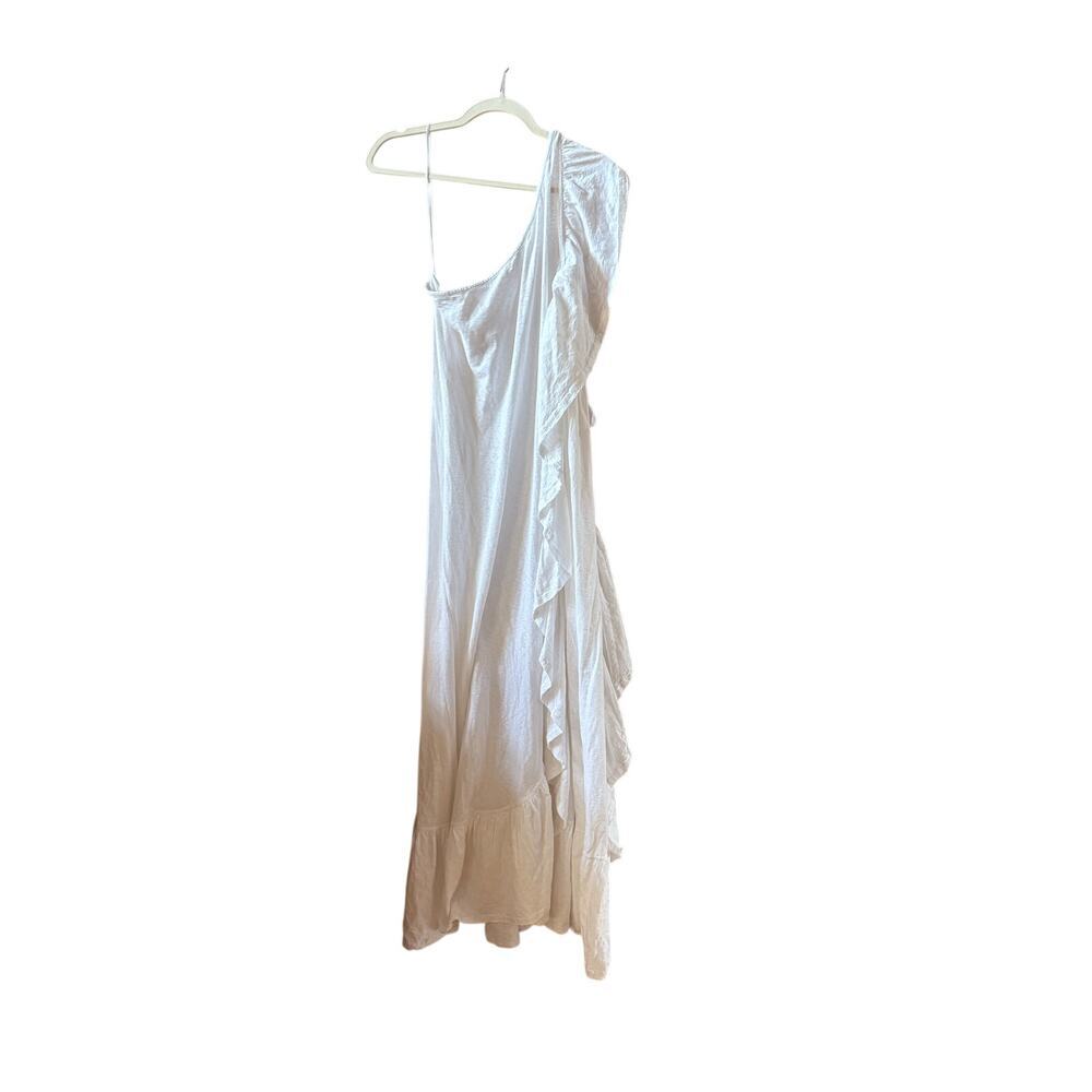 Elisa Slub Cotton White Maxi Dress Ruffled One Shoulder Dress Medium - Picture 10 of 16